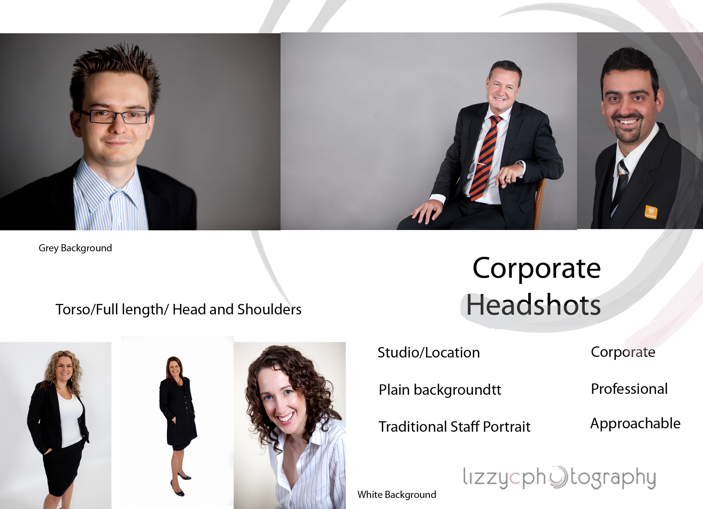 Different styles of corporate headshots