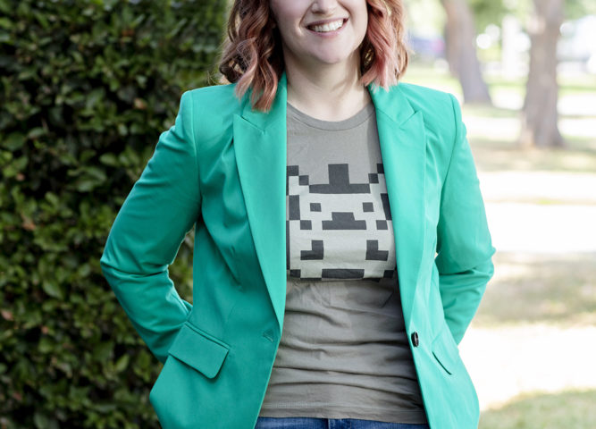 Natural professional headshot in greenery outside in Port Melbourne