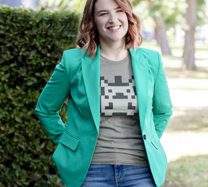 Natural professional headshot in greenery outside in Port Melbourne